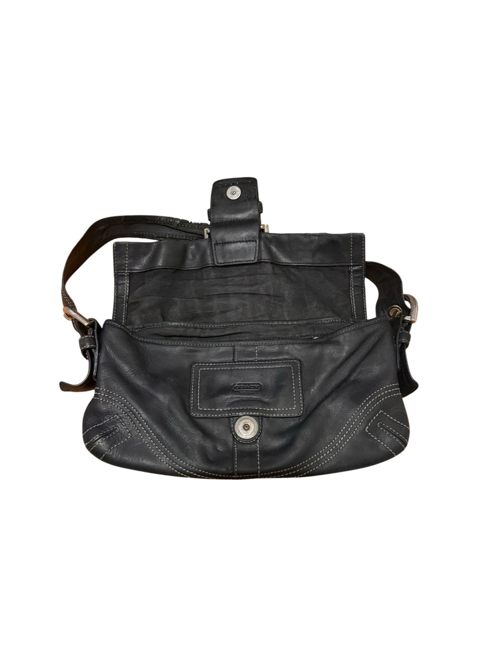 Coach Classic Black Leather Shoulder Bag with Distinctive Buckle - Picture 6 of 8